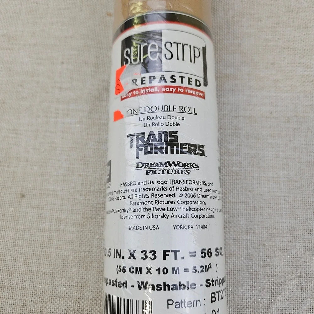 York Sure Strip Transformers Pre Pasted Washable Wallpaper Double Roll‎ BT2761